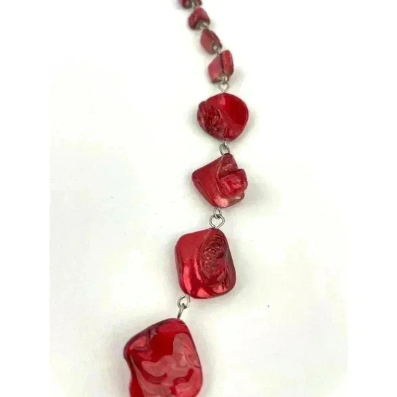 Red Natural Shell Chunky Beaded Necklace 20" Jewelry Silver Metal Tone - Picture 6 of 12